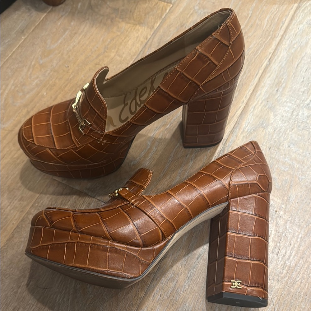 Sam Edelman Brown Platform Loafers with Chunky Heel
